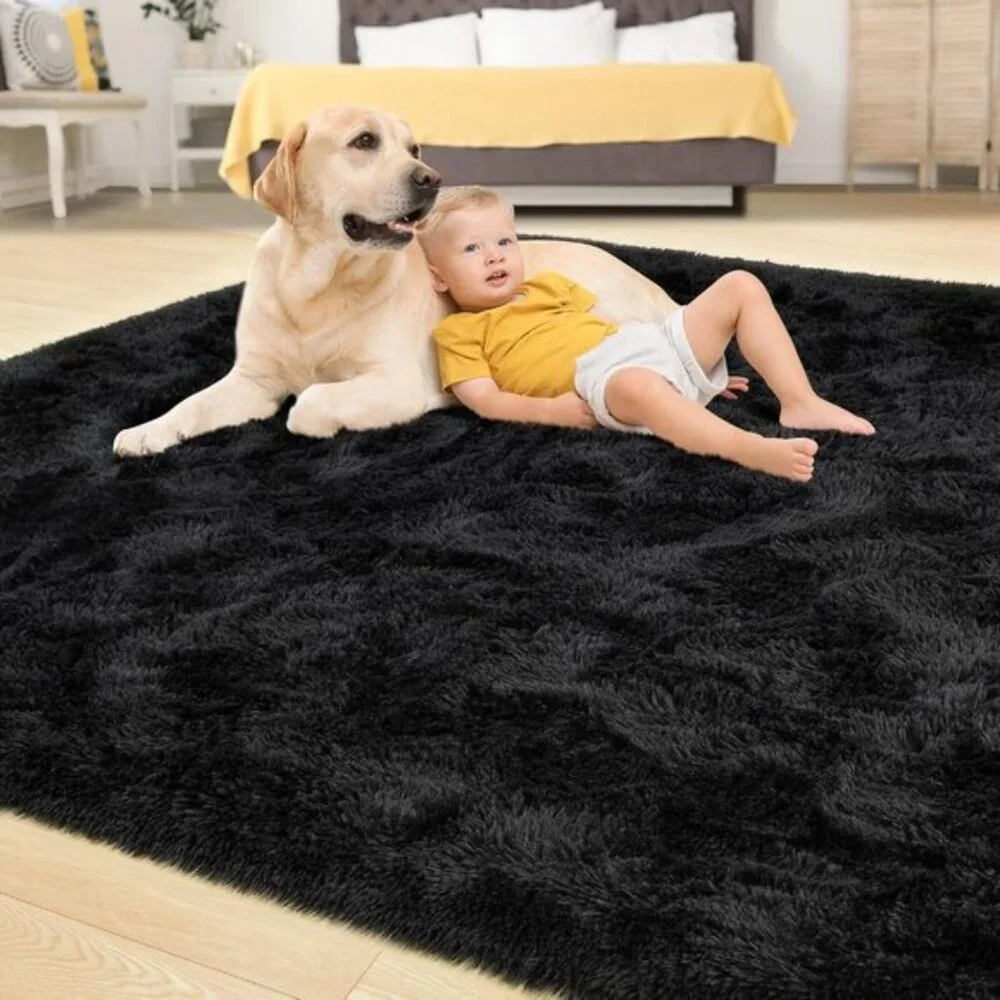 New 4x6 Super Soft Fluffy Area Rug, Black Shaggy Non-Slip Carpet for Room Decor